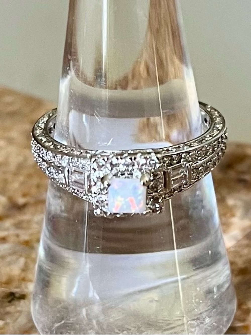 Bomb Party Retro RBP2419 Unicorn Alert White Fire Opal on Rhodium Ring HTF